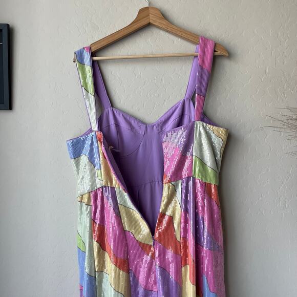 Hutch Dress Anthropologie Pastel Multicolor Sequined‎ Bustier Maxi Dress Size 8 - Picture 10 of 13